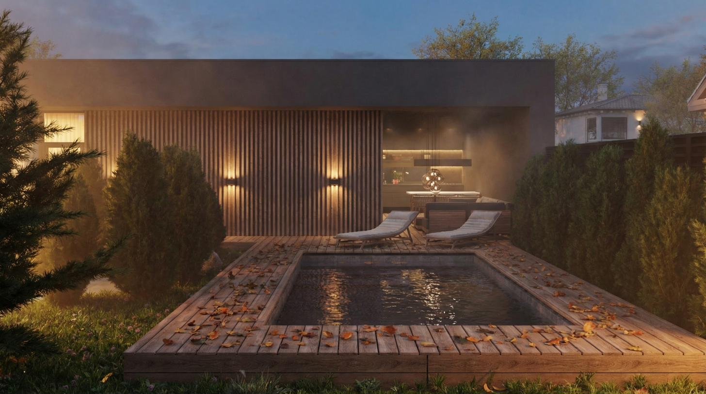 Pool deck in evening light