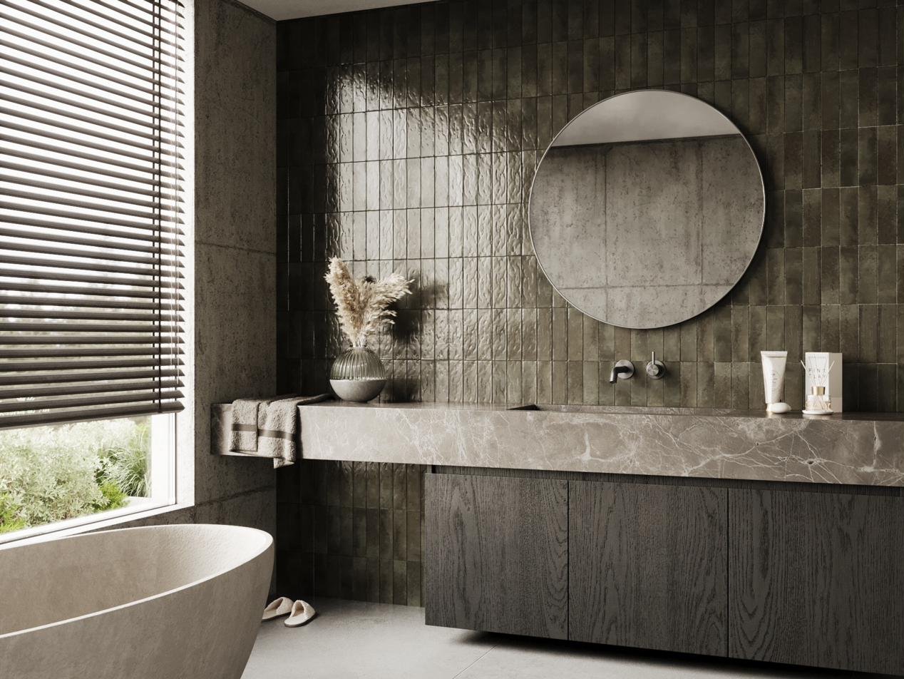 Dark stone bathroom